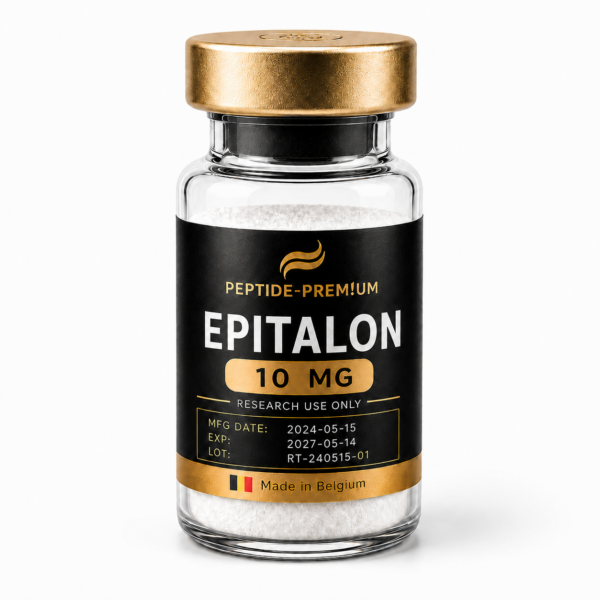 Steklenička Epitalon 10 mg PEPTIDE-PREM!UM na belem ozadju, samo za raziskovalno uporabo