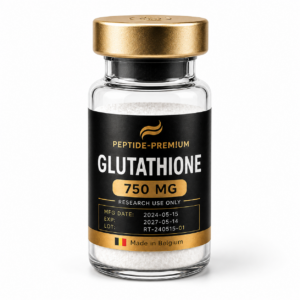 Flacon Glutathione 750 mg PEPTIDE-PREM!UM sur fond blanc, usage recherche uniquement