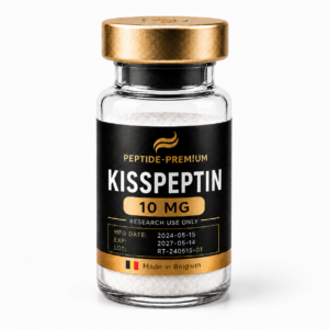 Flacon Kisspeptin 10 mg PEPTIDE-PREM!UM sur fond blanc, usage recherche uniquement