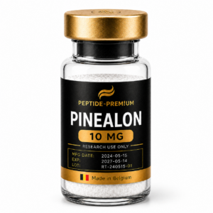בקבוק Pinealon 10 מ"ג PEPTIDE-PREM!UM על רקע לבן, לשימוש מחקרי בלבד